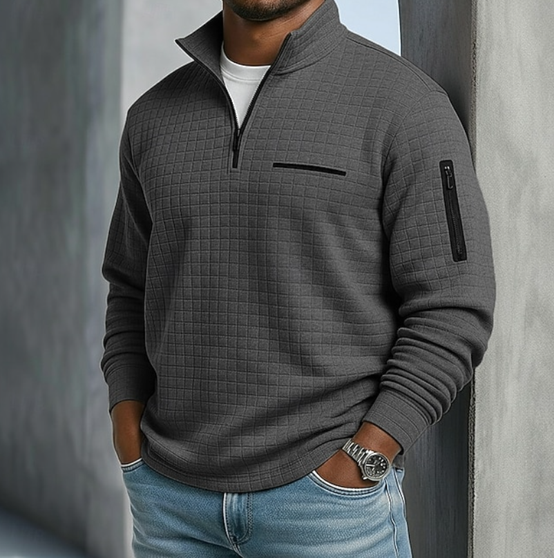 Men's Breathable Textured Waffle Sweater - Dark Gray