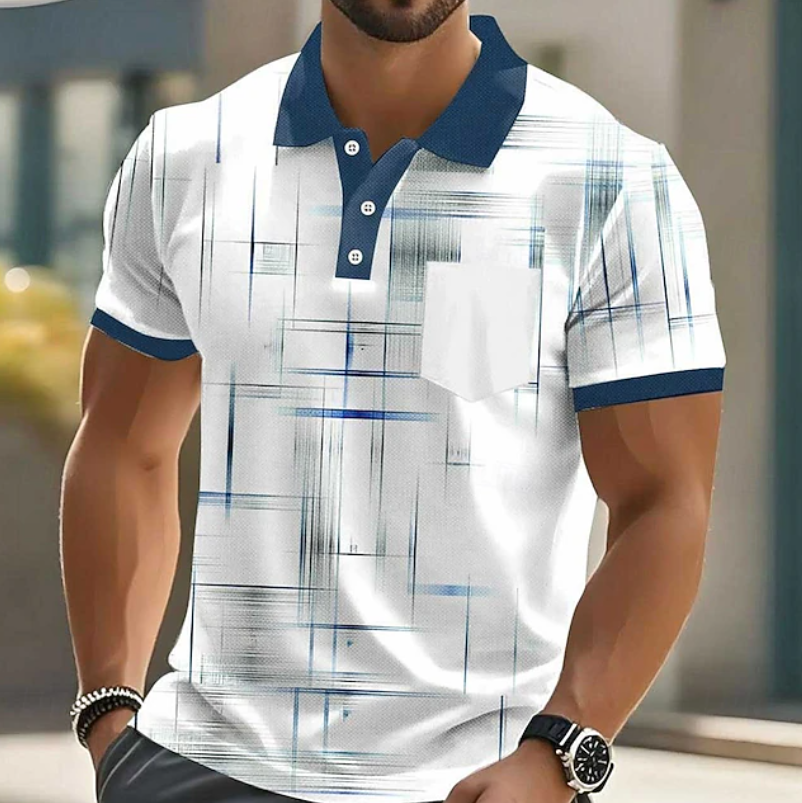Men's Geometric Pattern Long Sleeve Button Shirt - Blue