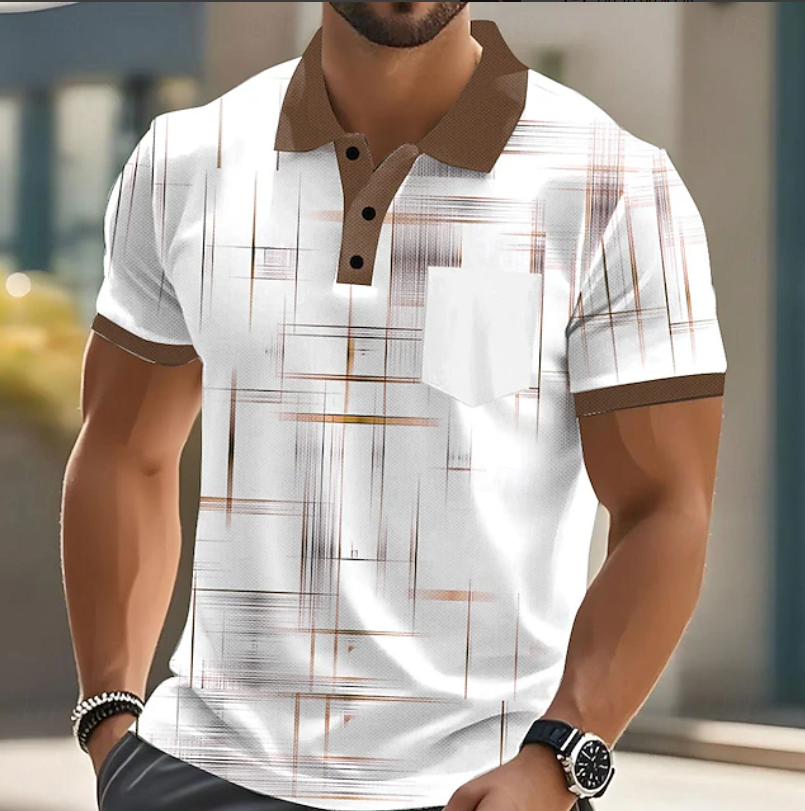 Men's Geometric Pattern Long Sleeve Button Shirt - Brown