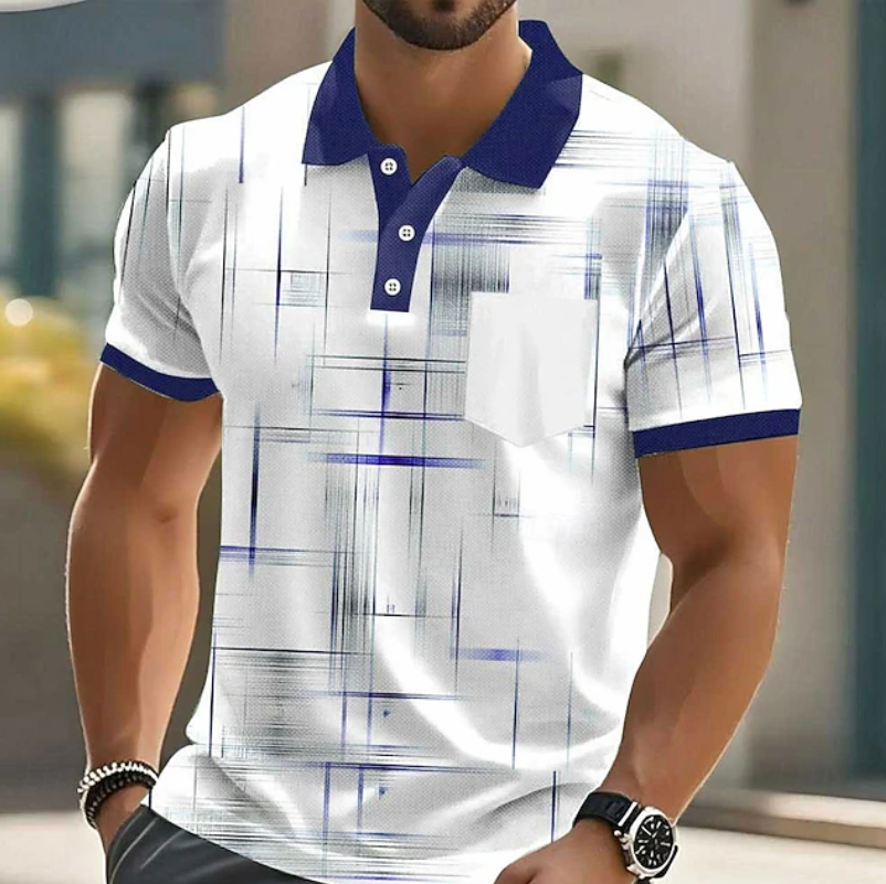 Men's Geometric Pattern Long Sleeve Button Shirt - Navy Blue
