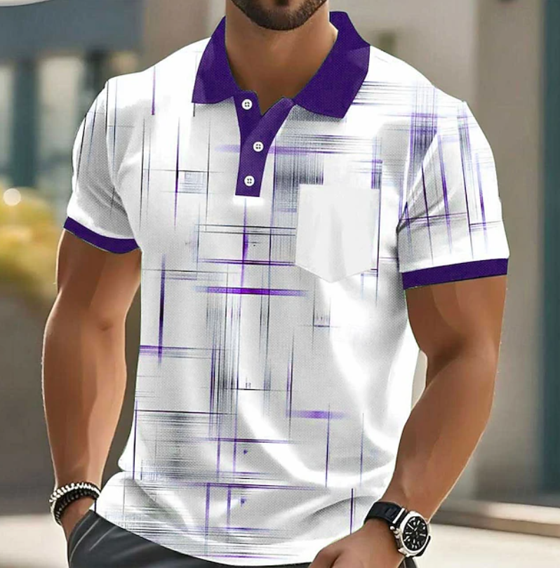 Men's Geometric Pattern Long Sleeve Button Shirt - Light Purple