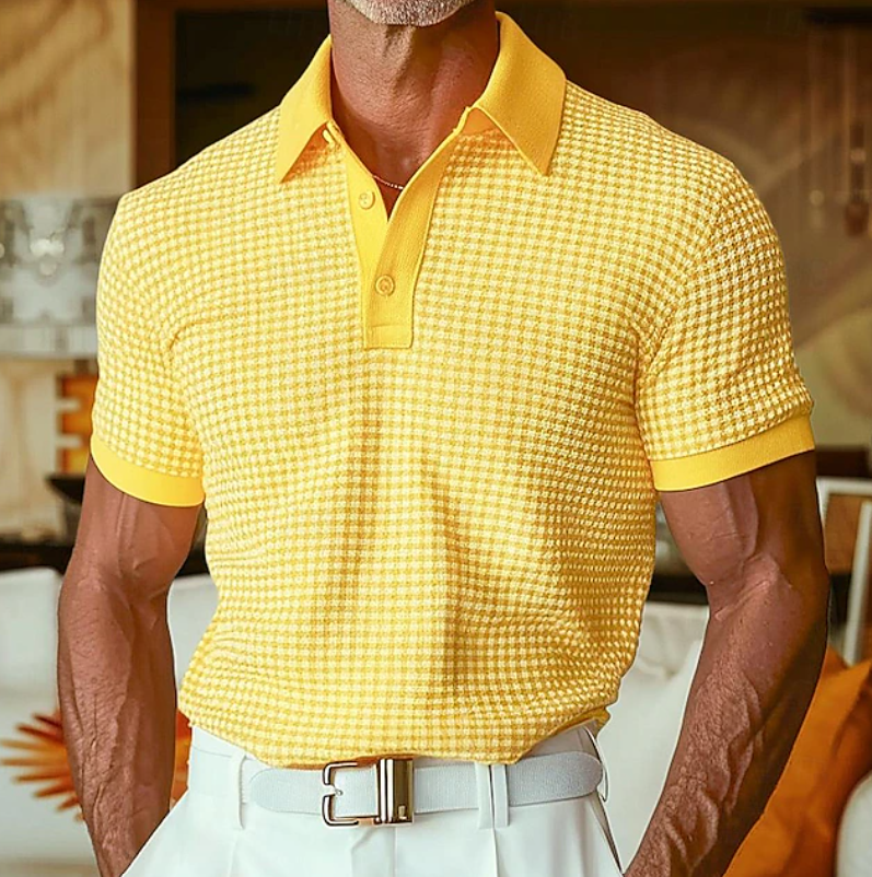 Men's Waffle Weave Relaxed Button Collar Shirt - Yellow