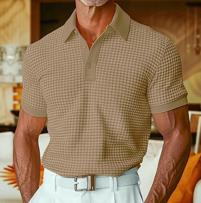 Men's Waffle Weave Relaxed Button Collar Shirt - Brown