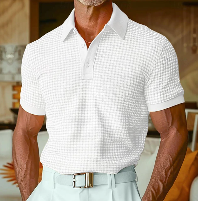 Men's Waffle Weave Relaxed Button Collar Shirt - White