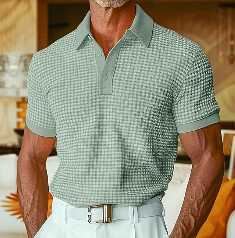 Men's Waffle Weave Relaxed Button Collar Shirt - Green