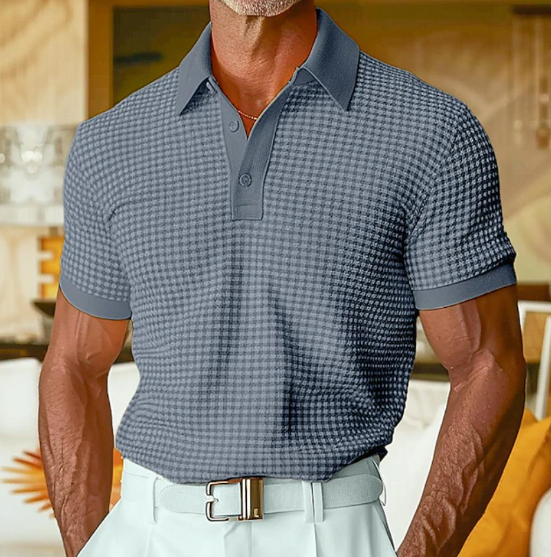 Men's Waffle Weave Relaxed Button Collar Shirt - Navy Blue
