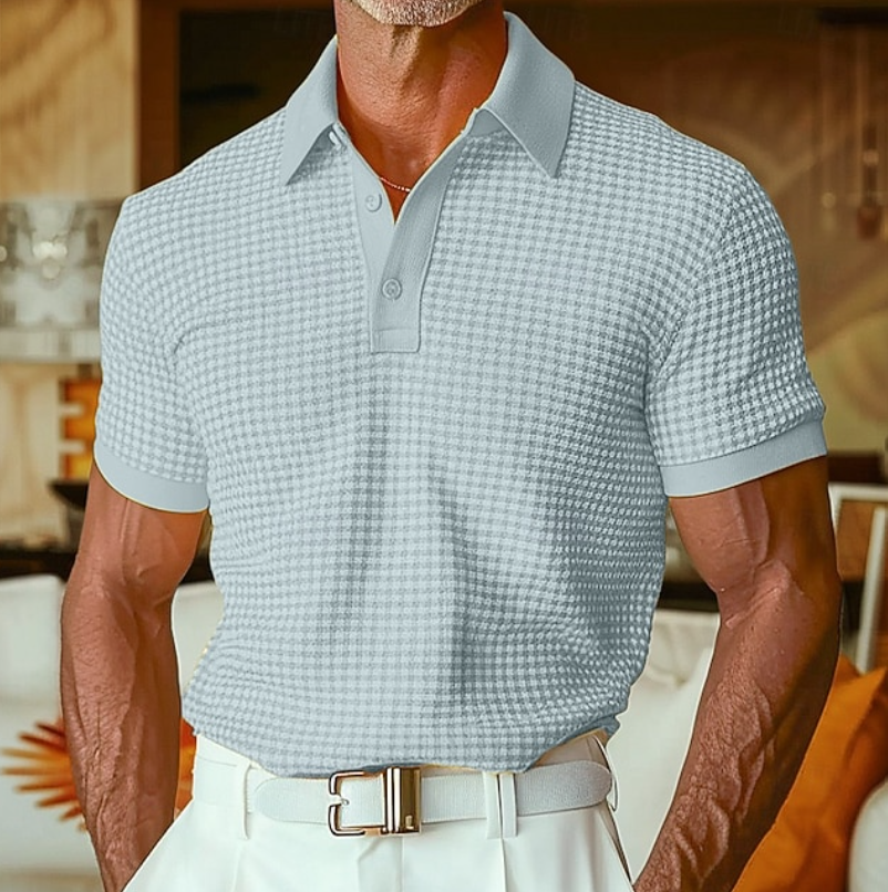 Men's Waffle Weave Relaxed Button Collar Shirt - Light Blue