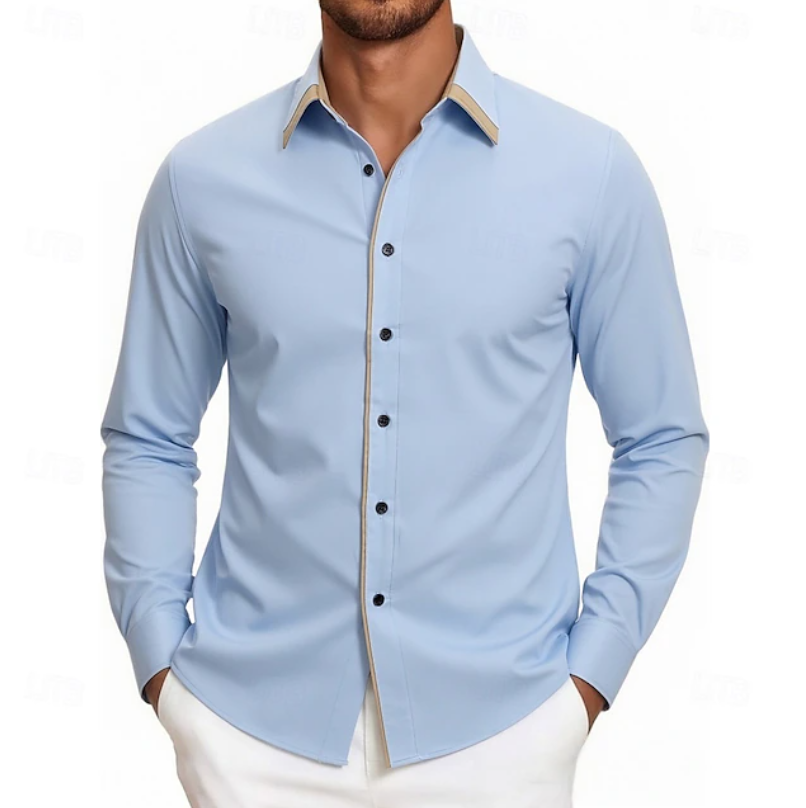 Men's Modern-Fit Long Sleeve Shirt with Contrast Detail - Light Blue
