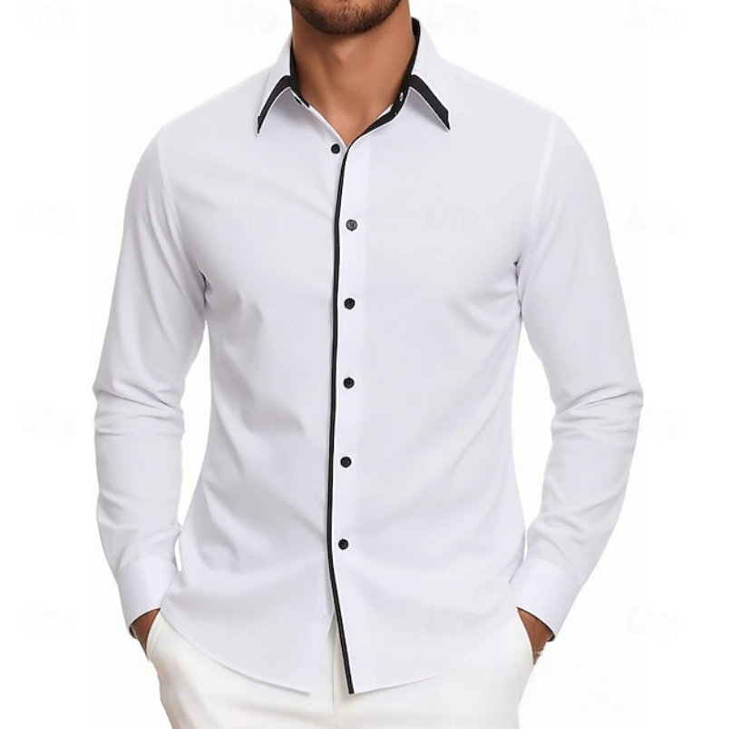 Men's Modern-Fit Long Sleeve Shirt with Contrast Detail - White