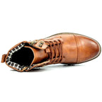 Men's Rugged Leather Boots with Buckle and Laces |