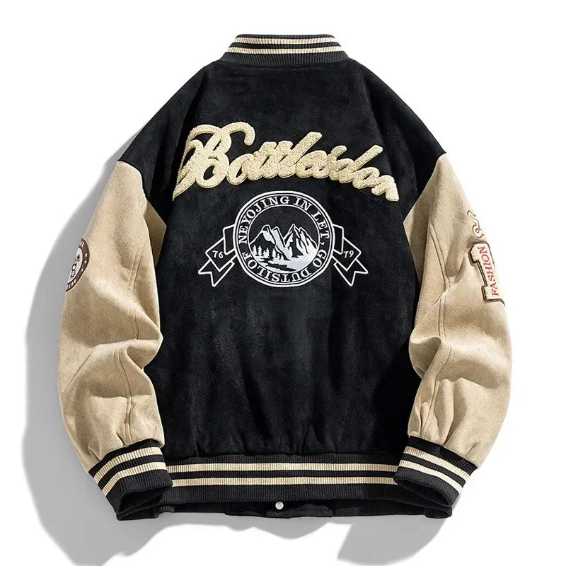 Men's Embroidered Varsity Jacket Relaxed College Layer for Streetwear