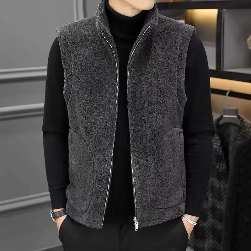 Men's Soft Sherpa Winter Vest With Full Zip and Pockets