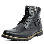 Men's Rugged Leather Boots with Buckle and Laces |