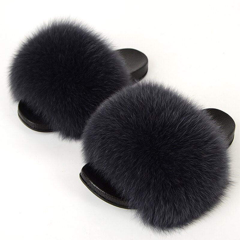 Women's Fluffy Faux Fur Slippers Soft Plush Slide