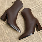 Women's Pointed-Toe Ankle Boots – Block Heel Shoes