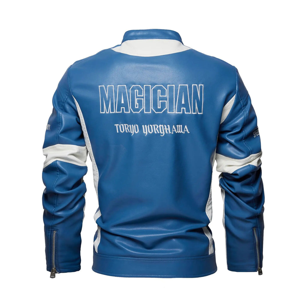 Men's Racer Leather Jacket With Embroidered Lettering