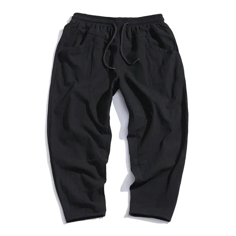 Men's Cropped Drawstring Trousers Relaxed Lightweight Summer Fit