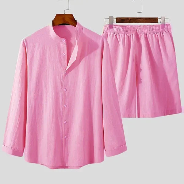 Men's Linen Cotton Summer Set Breathable Shirt and Relaxed