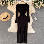 Women's Ribbed Knit Bodycon Maxi Dress – Long