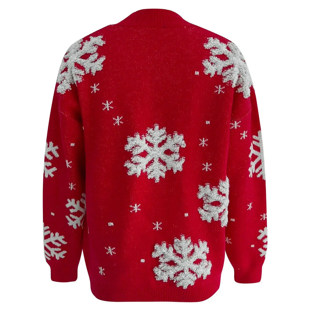 Women's Shimmer Snowflake Dropped Shoulder Holiday Sweater