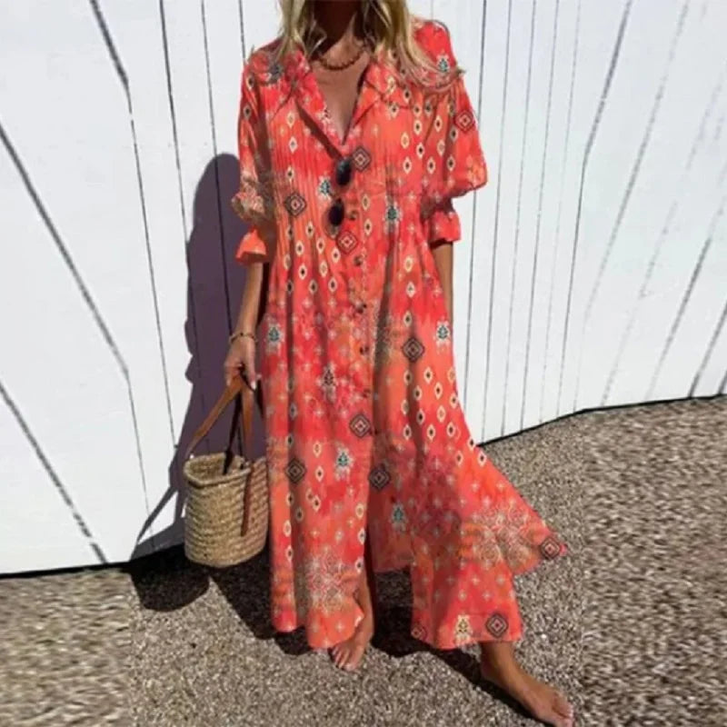 Women's Boho Floral Long Sleeve Maxi Dress