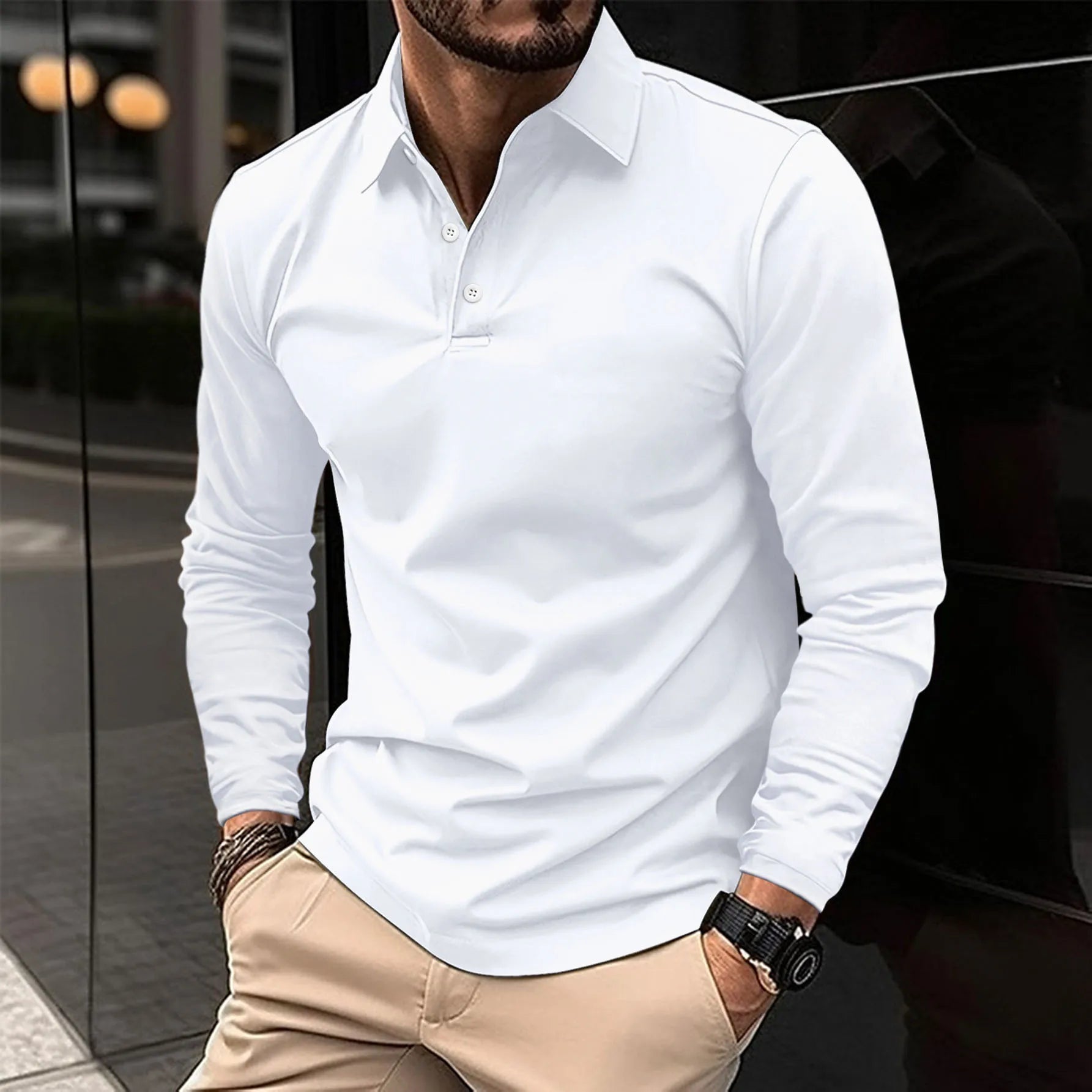 Men's Long Sleeve Polo Shirt Refined Tailored Everyday Essential