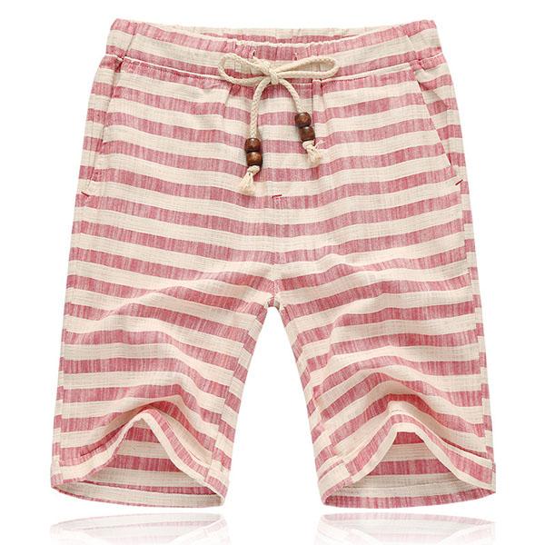 Men's Printed Linen Shorts Drawstring Waist Casual Fit