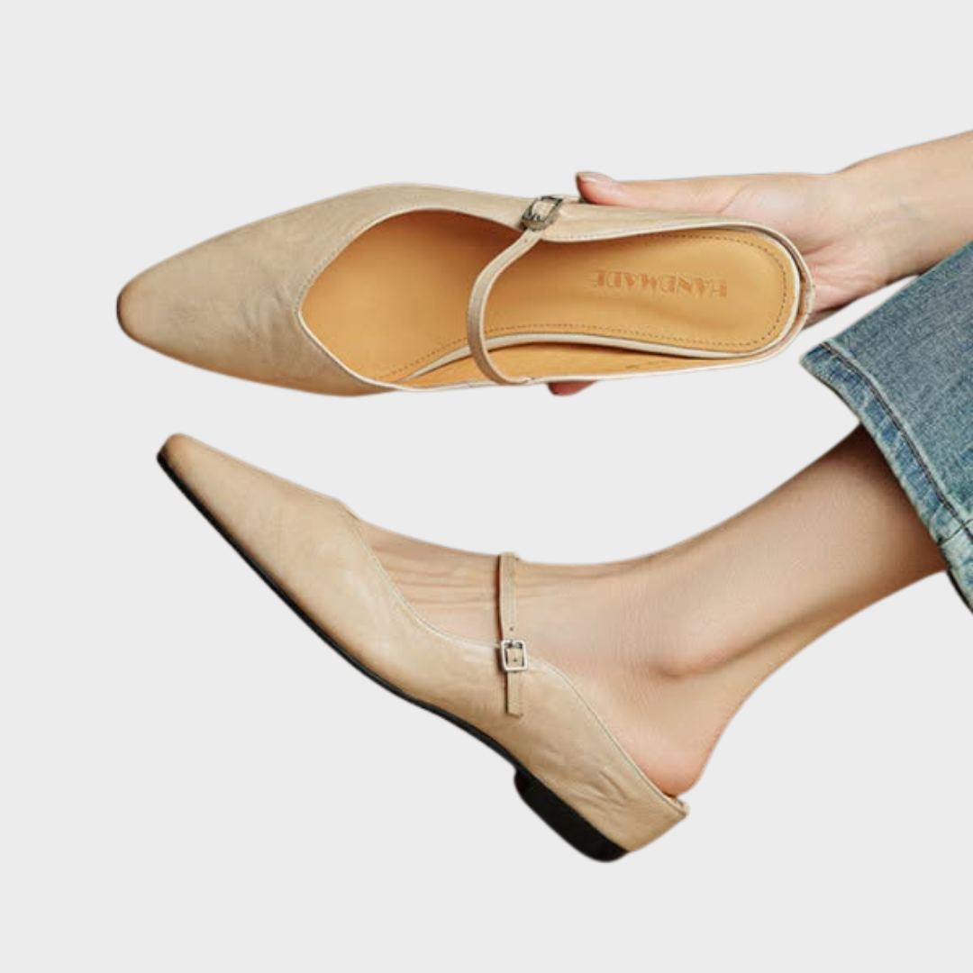 Women's Pointed Toe Strap Detail Slip-On Mule Flats