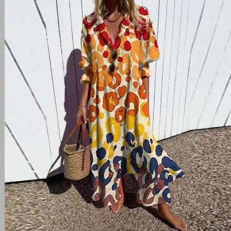 Women's Boho Floral Long Sleeve Maxi Dress