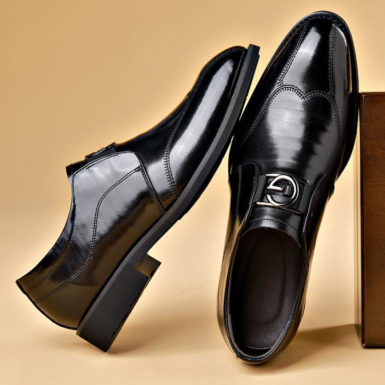 Men's Leather Monk Strap Shoes Polished Buckle Dress Shoes