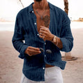 Men's Long Sleeve Linen Summer Casual Beach Shirt