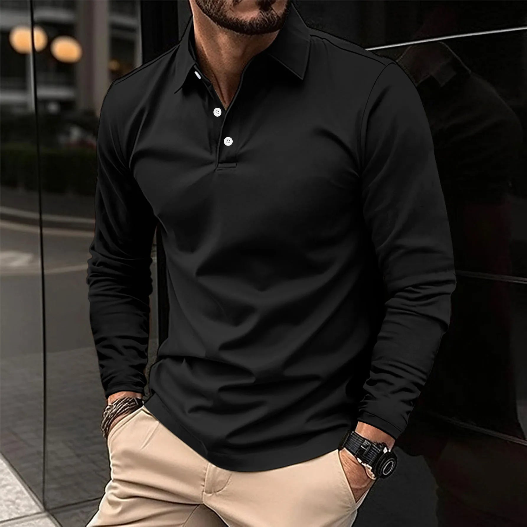 Men's Long Sleeve Polo Shirt Refined Tailored Everyday Essential