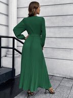 Women's Maxi Dress Pleated Wrap Waist Tie Long