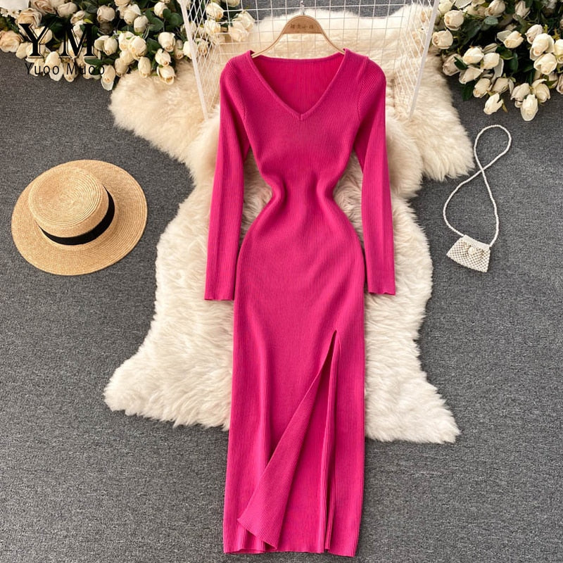 Women's Ribbed Knit Bodycon Maxi Dress – Long
