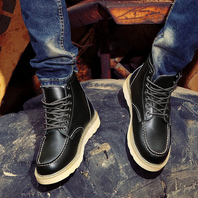 Men's Leather Lace Up Work Boots Chunky Grip Sole