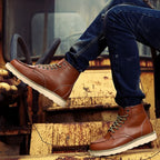 Men's Leather Lace Up Work Boots Chunky Grip Sole