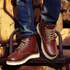 Men's Leather Lace Up Work Boots Chunky Grip Sole