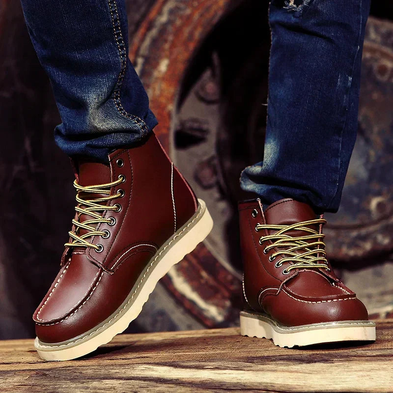 Men's Leather Lace Up Work Boots Chunky Grip Sole