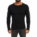Men's Ribbed Crew Neck Sweater with Printed Sleeves