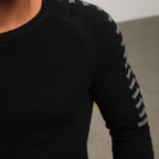 Men's Ribbed Crew Neck Sweater with Printed Sleeves
