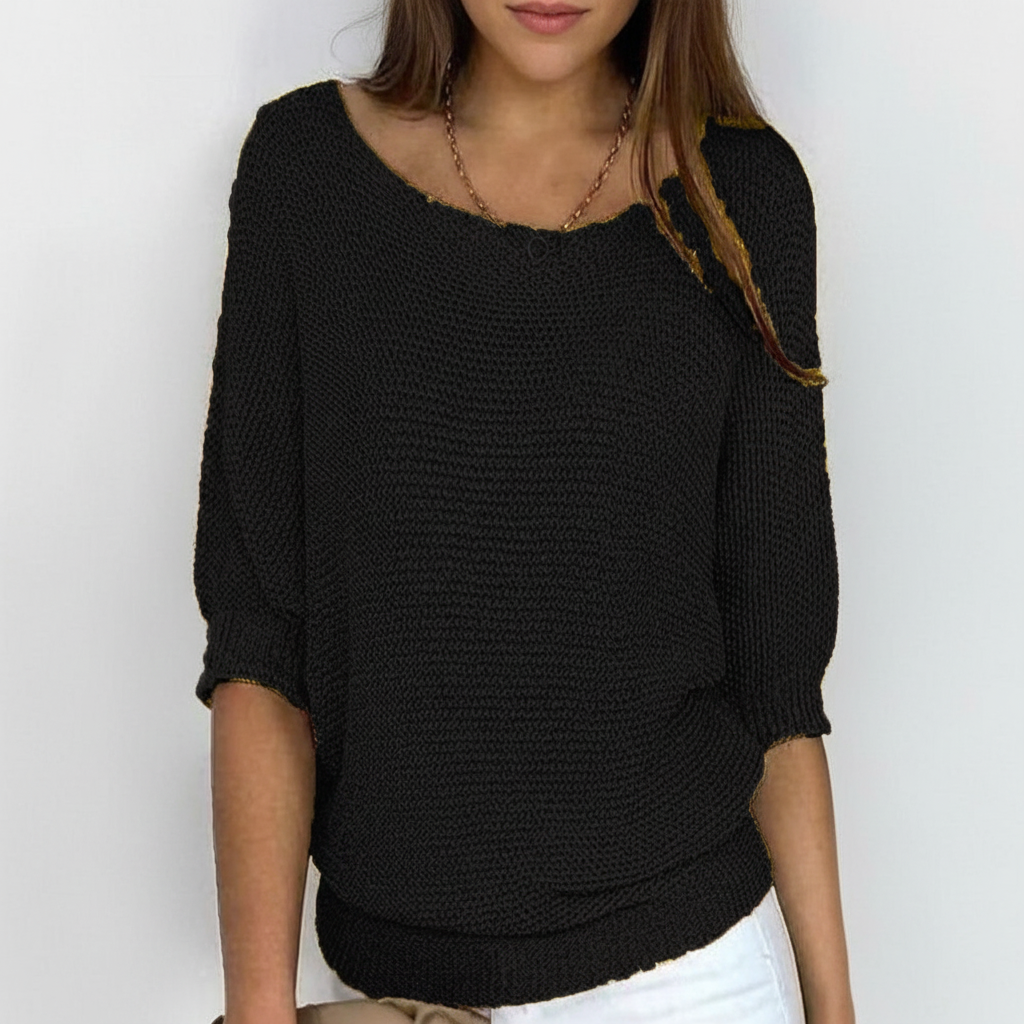 Women's Relaxed Knit Sweater with Wide Neck