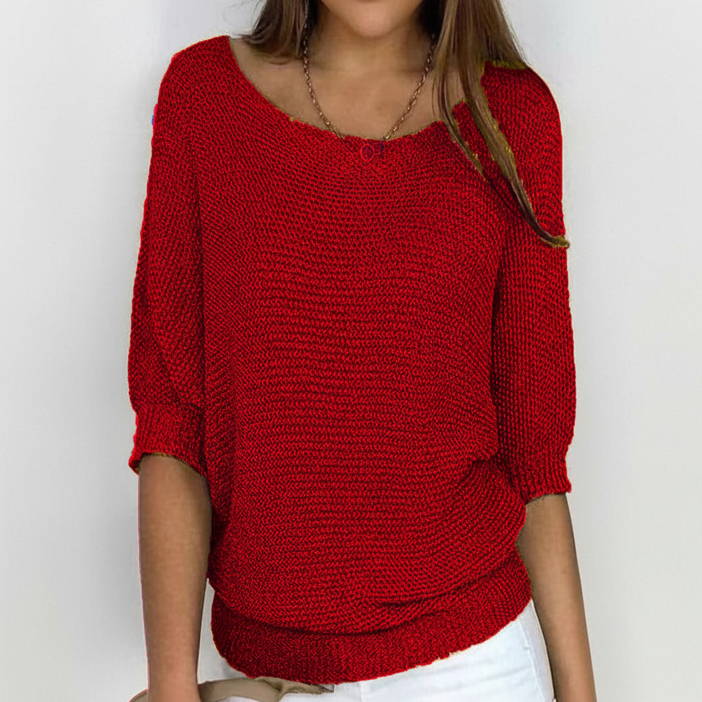 Women's Relaxed Knit Sweater with Wide Neck