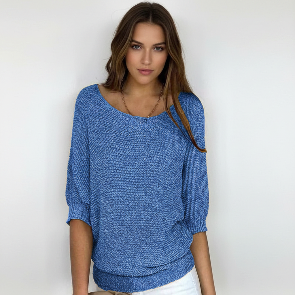 Women's Relaxed Knit Sweater with Wide Neck