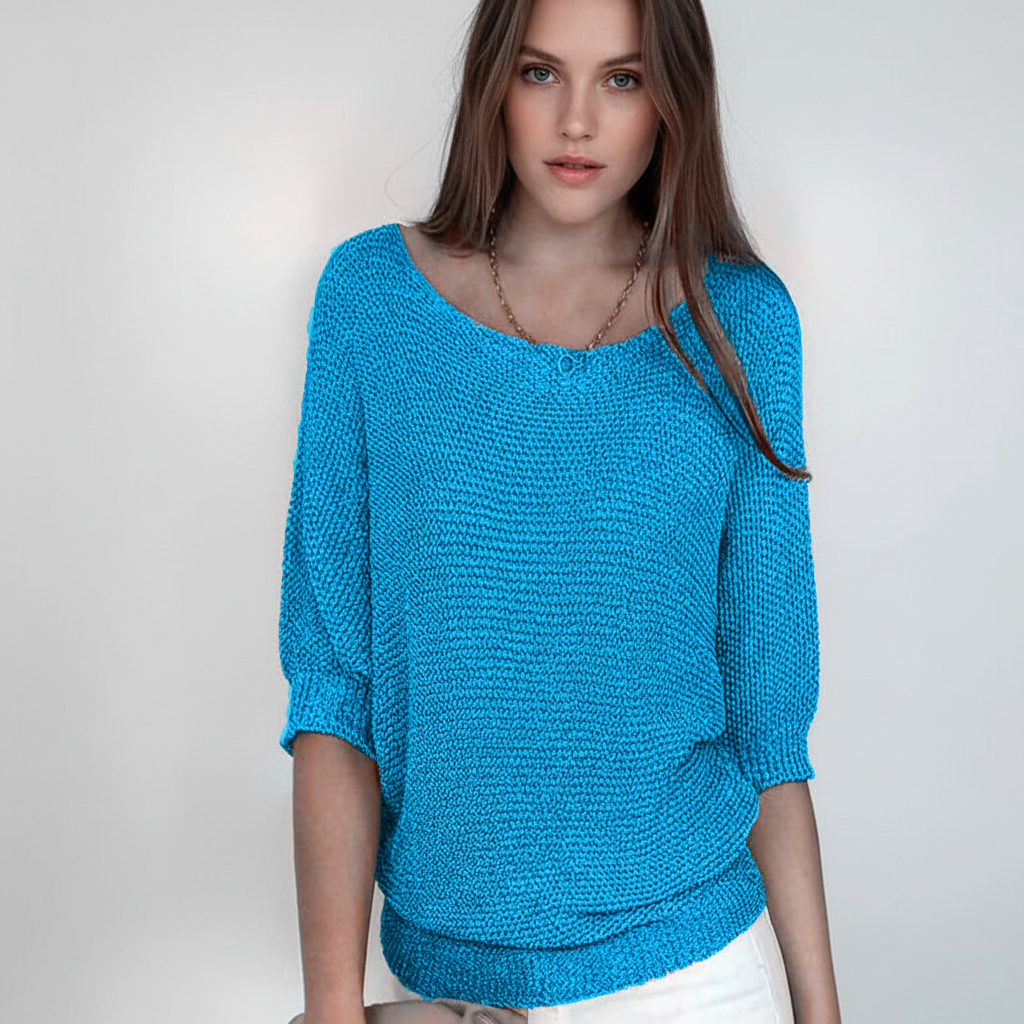Women's Relaxed Knit Sweater with Wide Neck