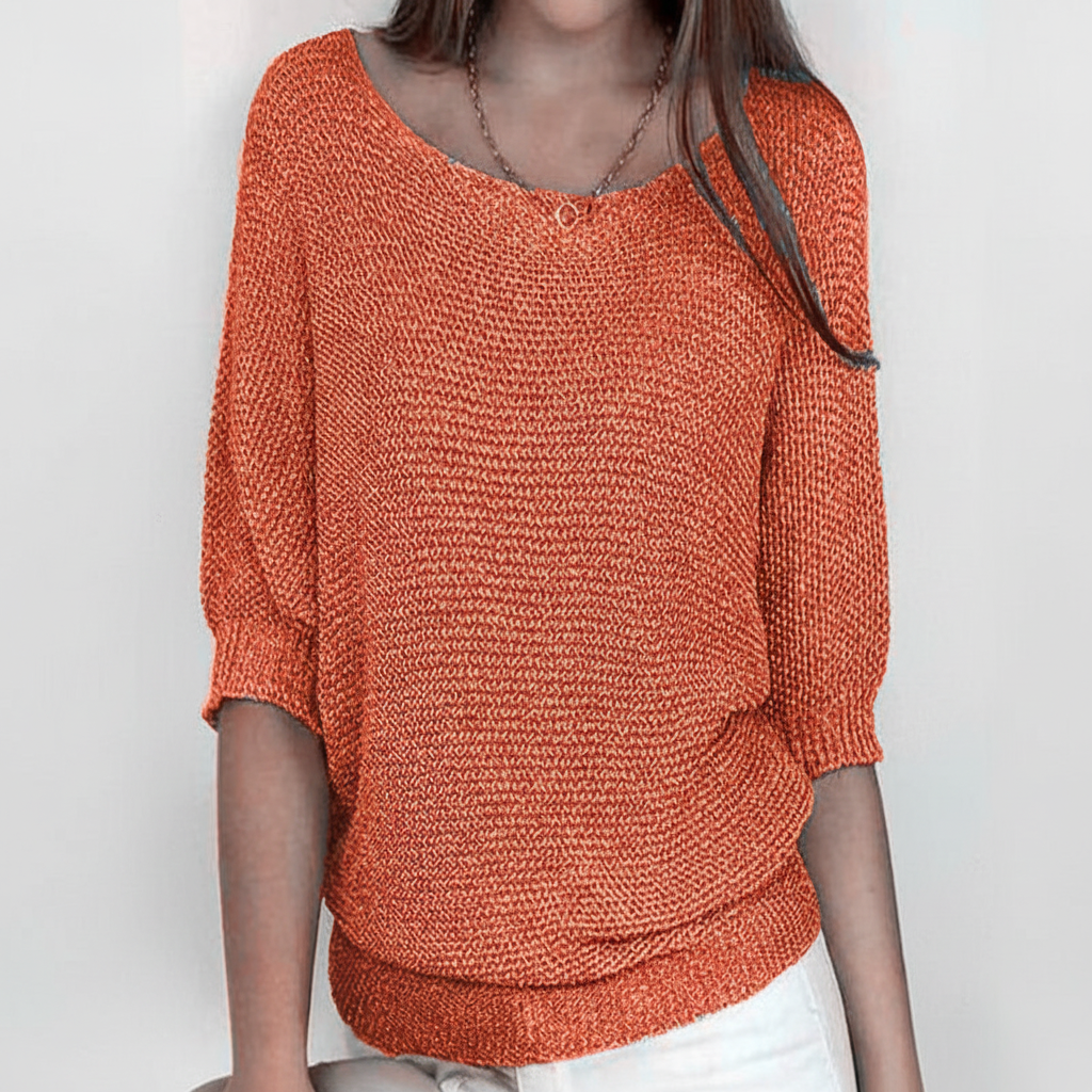 Women's Relaxed Knit Sweater with Wide Neck