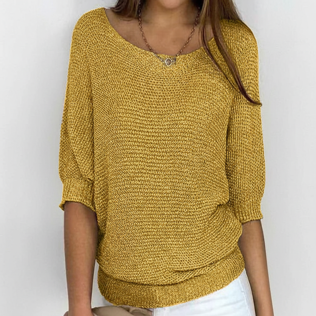 Women's Relaxed Knit Sweater with Wide Neck