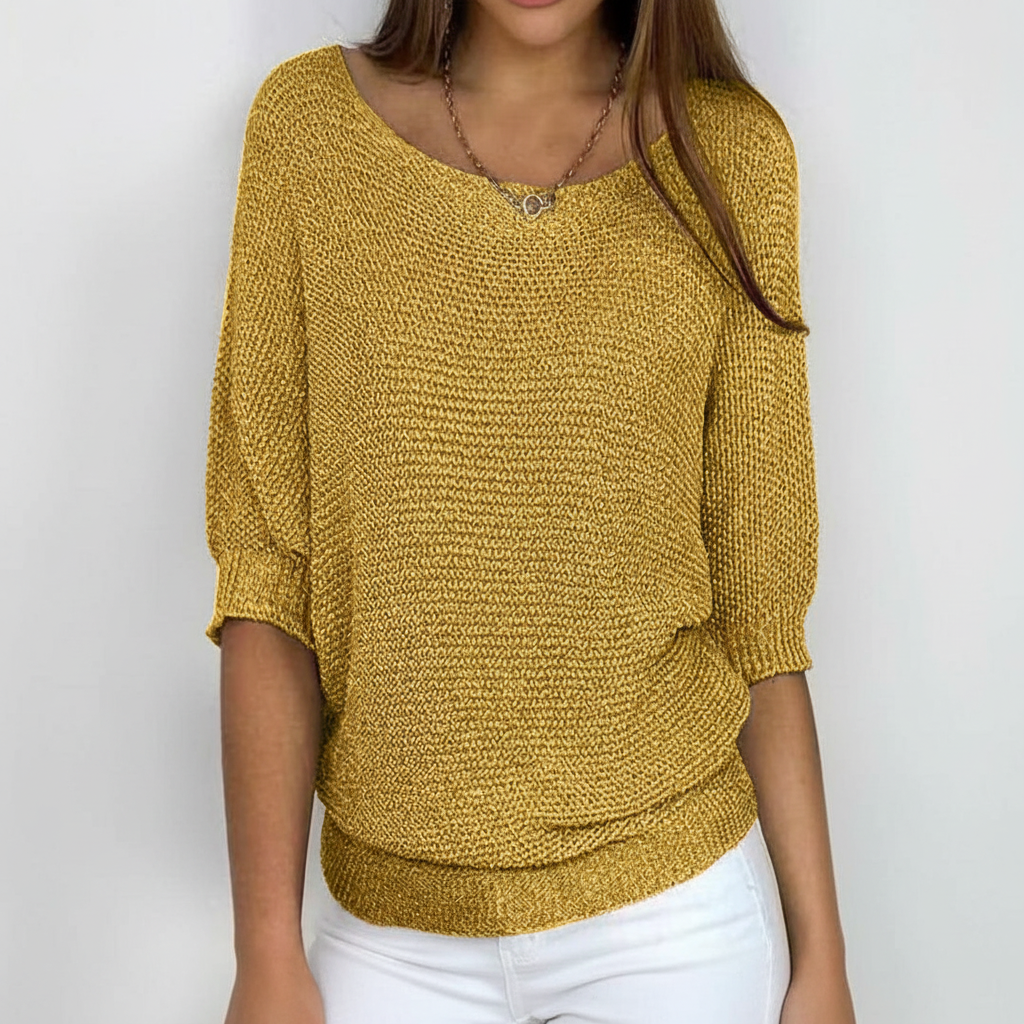 Women's Relaxed Knit Sweater with Wide Neck