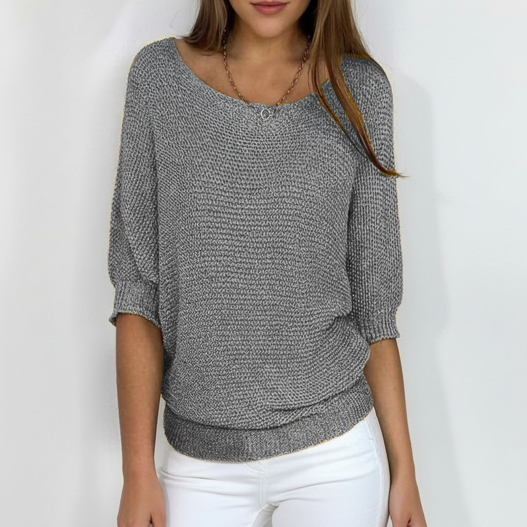 Women's Relaxed Knit Sweater with Wide Neck