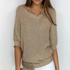 Women's Relaxed Knit Sweater with Wide Neck