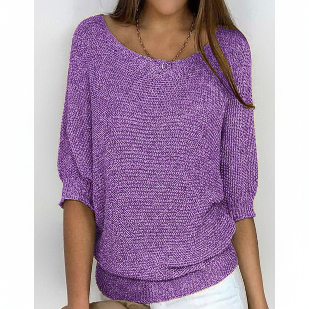 Women's Relaxed Knit Sweater with Wide Neck